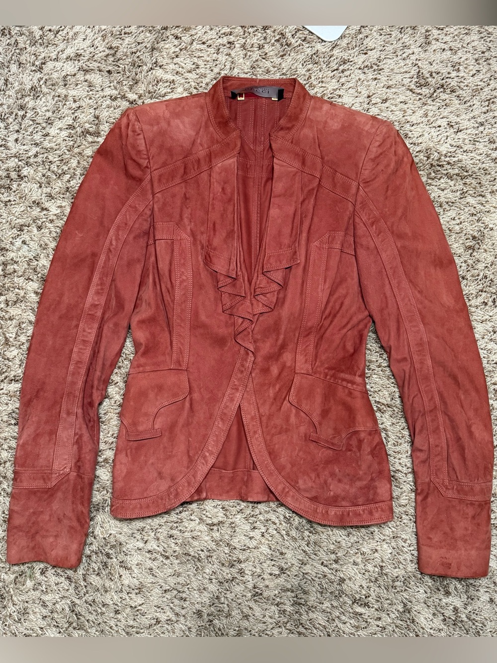 Gucci Leather Ruffle-Front Jacket - Picture 2 of 15